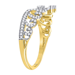 10k Yellow Gold Round Diamond Heart Crown Fashion Ring 0.25ct