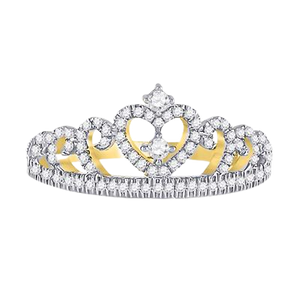 10k Yellow Gold Round Diamond Heart Crown Fashion Ring 0.25ct