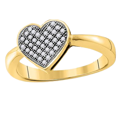 10k Yellow Gold Round Diamond Heart Cluster Ring 0.10ct