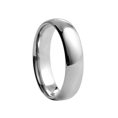 6mm wide Rounded Polished White Tungsten Comfort Fit Carbide Band