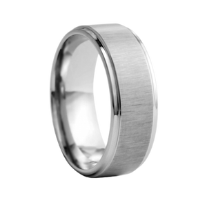 8mm wide Flat Satin Finish White Tungsten Comfort Fit Carbide Band