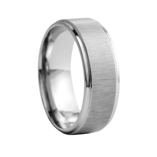 8mm wide Flat Satin Finish White Tungsten Comfort Fit Carbide Band