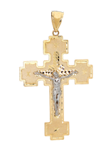 Load image into Gallery viewer, 10k 2 tone hollow cross with diamond cut