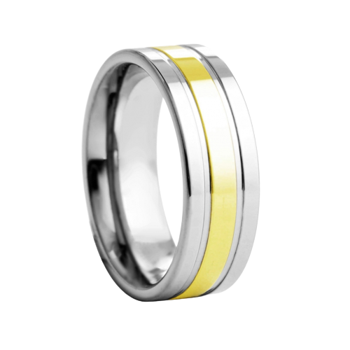 8 mm wide Raised Yellow & White Tungsten Comfort Fit Carbide Band