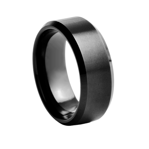 8 mm wide Bevel Edge Black Tungsten Comfort Fit Carbide Band