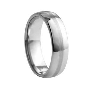 8 mm wide Dome White Tungsten Comfort Fit Carbide Band with Stripe