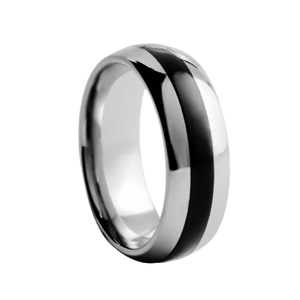 8mm wide White Tungsten Comfort Fit Carbide Band With Black Stripe