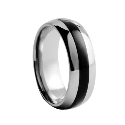 8mm wide White Tungsten Comfort Fit Carbide Band With Black Stripe