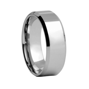 8mm wide High Polish White Tungsten Comfort Fit Carbide Band with Bevel Edge