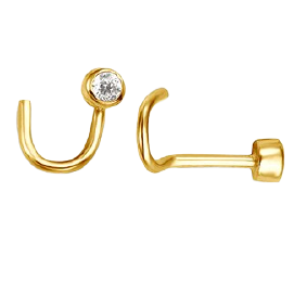 14k Bezel Set Swarovski Zirconia Nose Pin with curved back