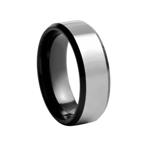 8 mm wide Black & White Tungsten Comfort Fit Carbide Band