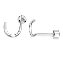 Load image into Gallery viewer, 14k Bezel Set Swarovski Zirconia Nose Pin with curved back