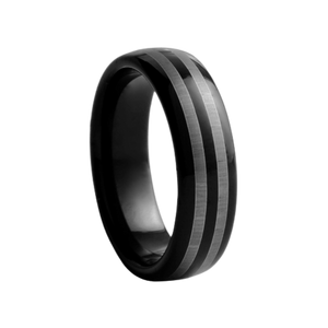 8 mm wide Dome Black Tungsten Comfort Fit Carbide Band with 2 White Stripes