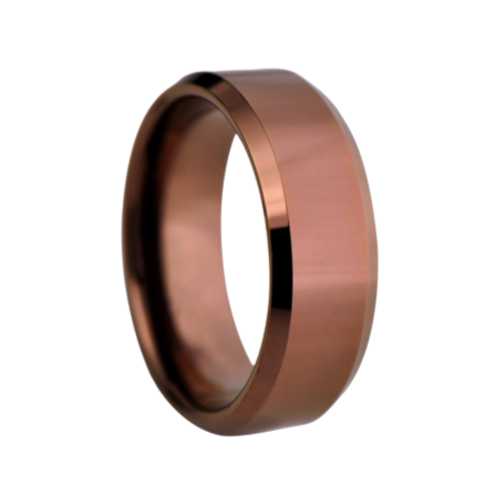 8mm wide High Polish PinkTungsten Comfort Fit Carbide Band with Bevel Edge