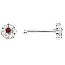 Load image into Gallery viewer, 14k Nose Pin with Red Stone Floral Halo (Swarovski Zirconia)