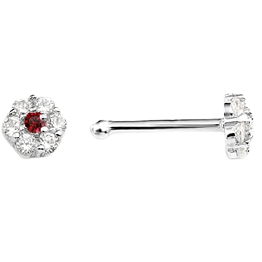 14k Nose Pin with Red Stone Floral Halo Swarovski Zirconia
