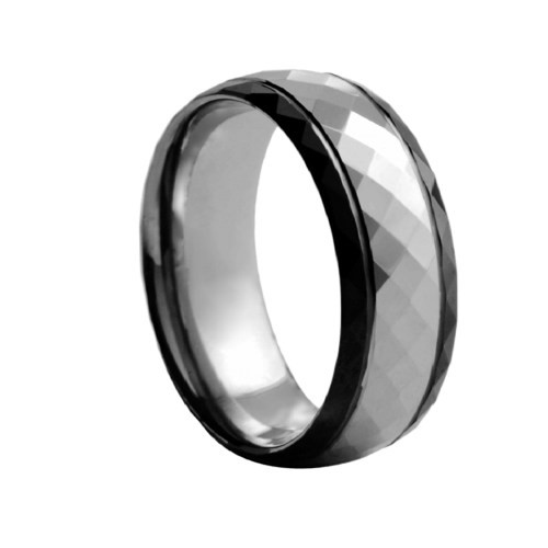 8 mm wide Black & White Crystal Cut Tungsten Comfort Fit Carbide Band