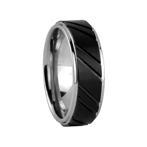 8 mm wide Raised Black & White Tungsten Comfort Fit Carbide Band