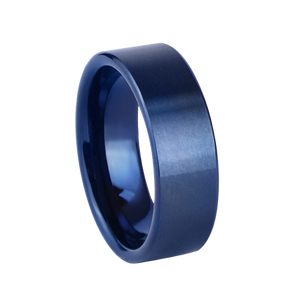 8 mm wide Blue Satin Finish Tungsten Comfort Fit Carbide Band