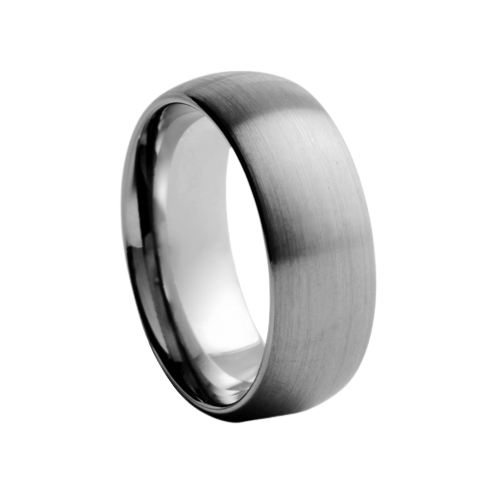 8mm wide Dome Satin Finish White Tungsten Comfort Fit Carbide Band