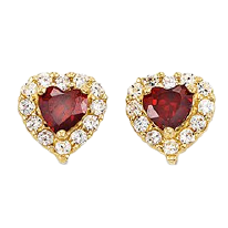 14k Heart Halo Colour Stone Stud Earrings with Screw Back