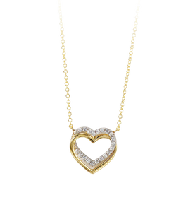 10k 2 tone Heart pendant with adjustable 18" Rolo chain